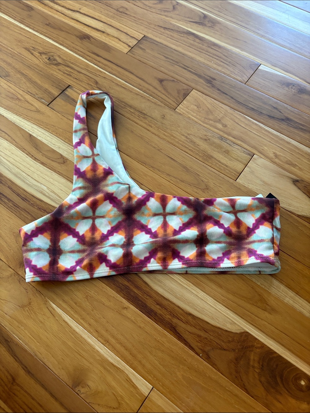 One-Shoulder Tie-Dye Bikini Top in Purple & Orange